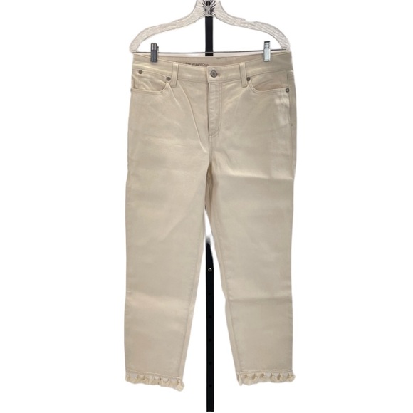 NWOT Talbots Tassel Crop Denim Pants 10 Cream - Picture 7 of 16